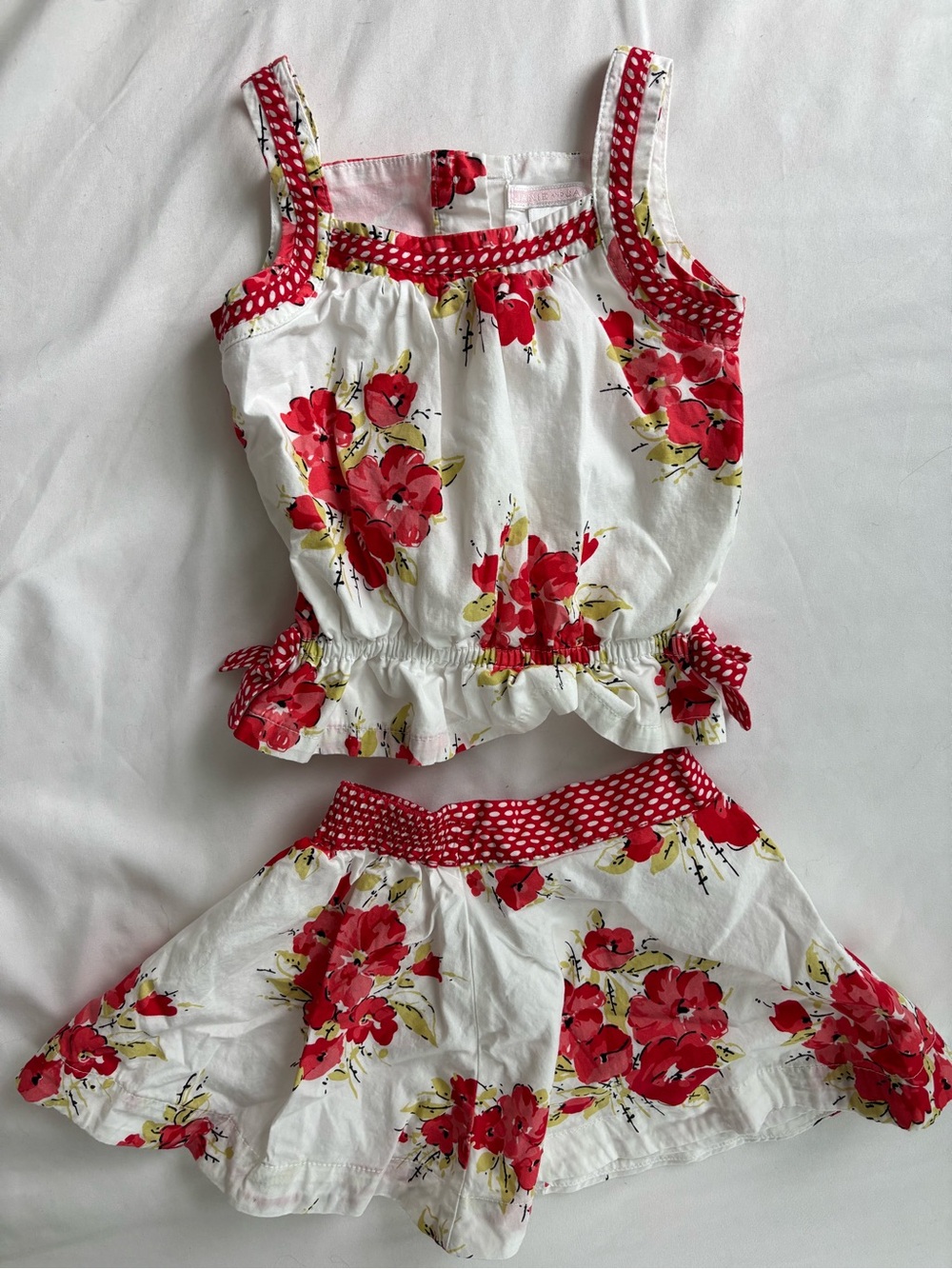 Janie and Jack White Floral Tank & Skirt Set with Red and Green Accents